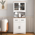 GDFStudio Wooden Kitchen Pantry Cupboard with Framed Glass Doors & Drawer, Freestanding Storage Cabinet Hutch, Kitchen Living Room Rectangle Storage Cabinet, Home Organization Cupboard, White
