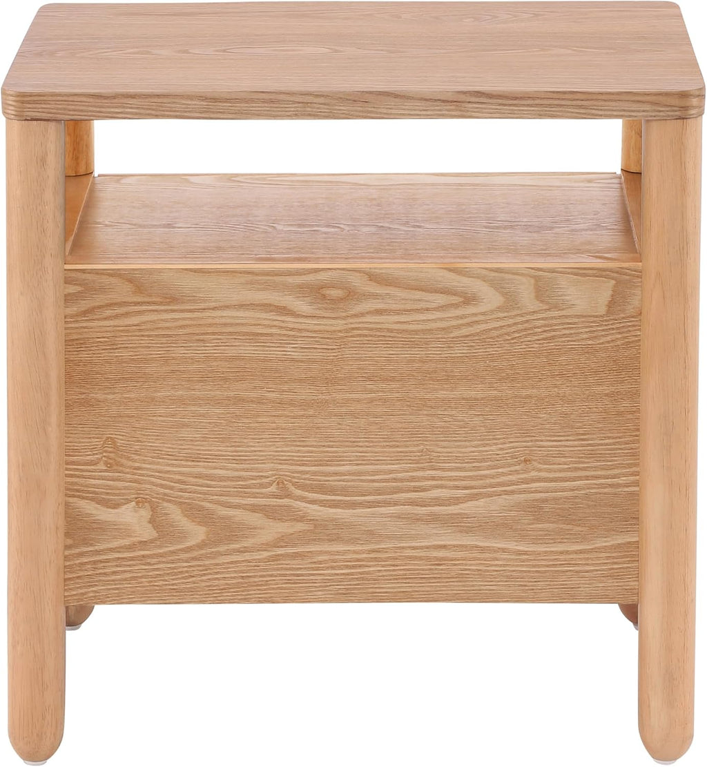Christopher Knight Home Delwyn Modern Nightstand, Wooden Small Night Stand with Drawers and Open Storage Shelf, Bedside Table/End Table with Rounded Legs, Multipurpose Storage Cabinet, Natural