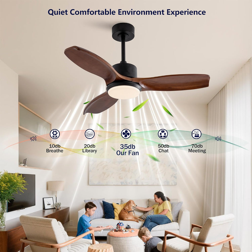 42' Wood Ceiling Fan with Lights Remote Control,Quiet DC Motor 3 Blade Ceiling Fans for Patio Living Room, Bedroom, Office,Indoor Outdoor(Black+Dark Walnut)