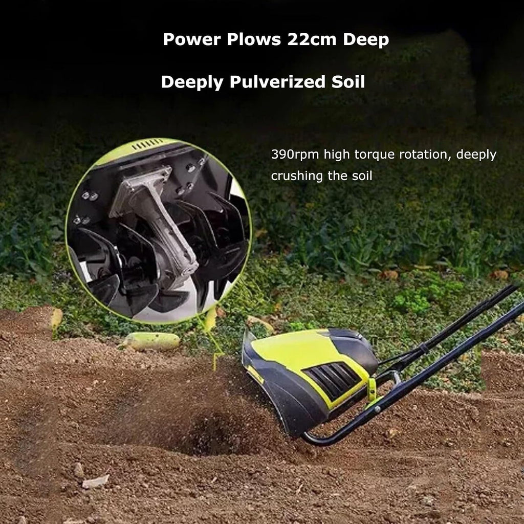 1500W Electric Tiller,Garden Soil Cultivator Rotavator,Foldable Handle, 36cm Tilling Width & 22cm Tilling Depth(12AH)