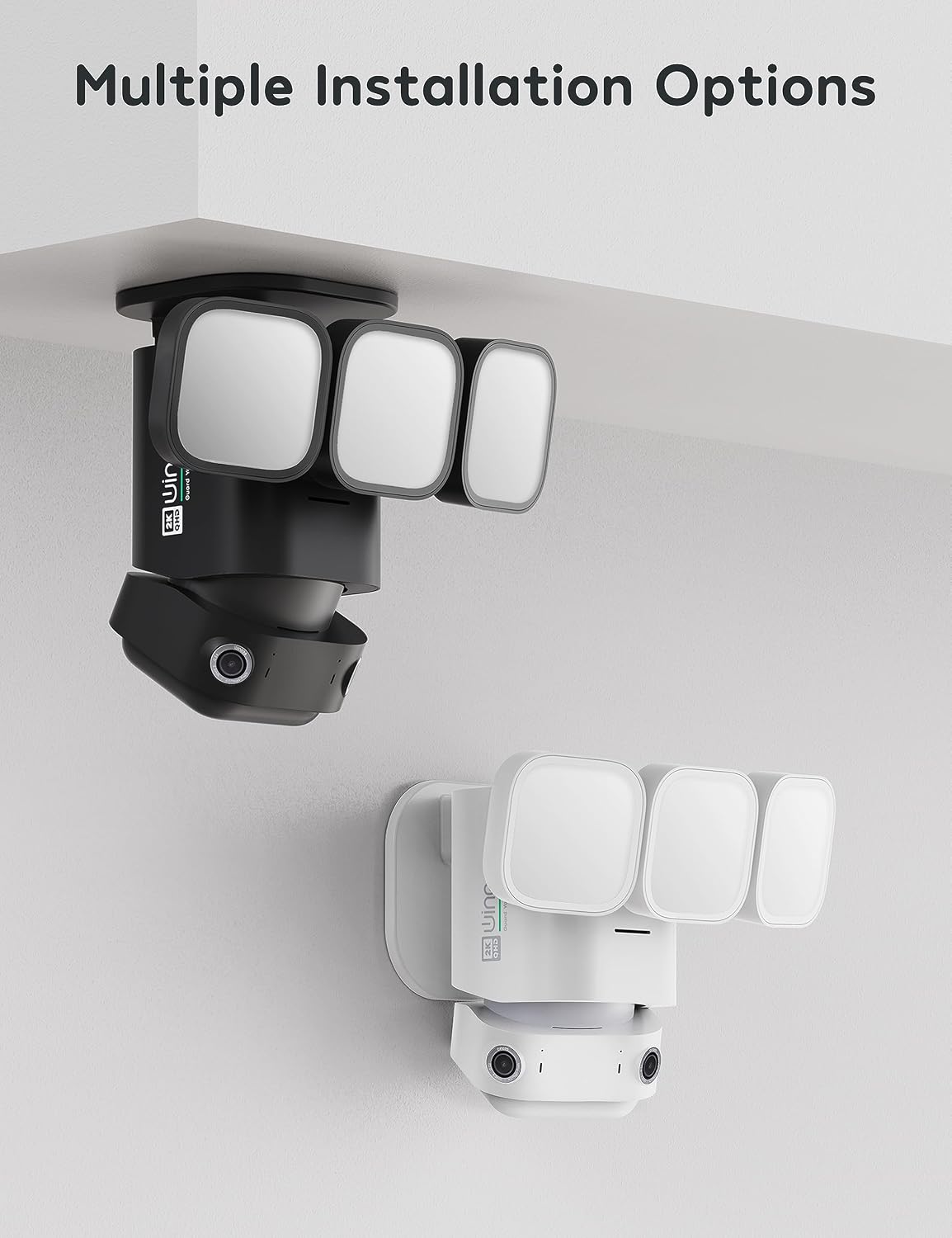 winees Floodlight Camera, Wired 2K HD Dual-Lens Outdoor Security Camera, 180 Degree Panoramic Motion Detection, 3000 Lumens, Color Night Vision, 110dB Siren, 2-Way Audio (White)