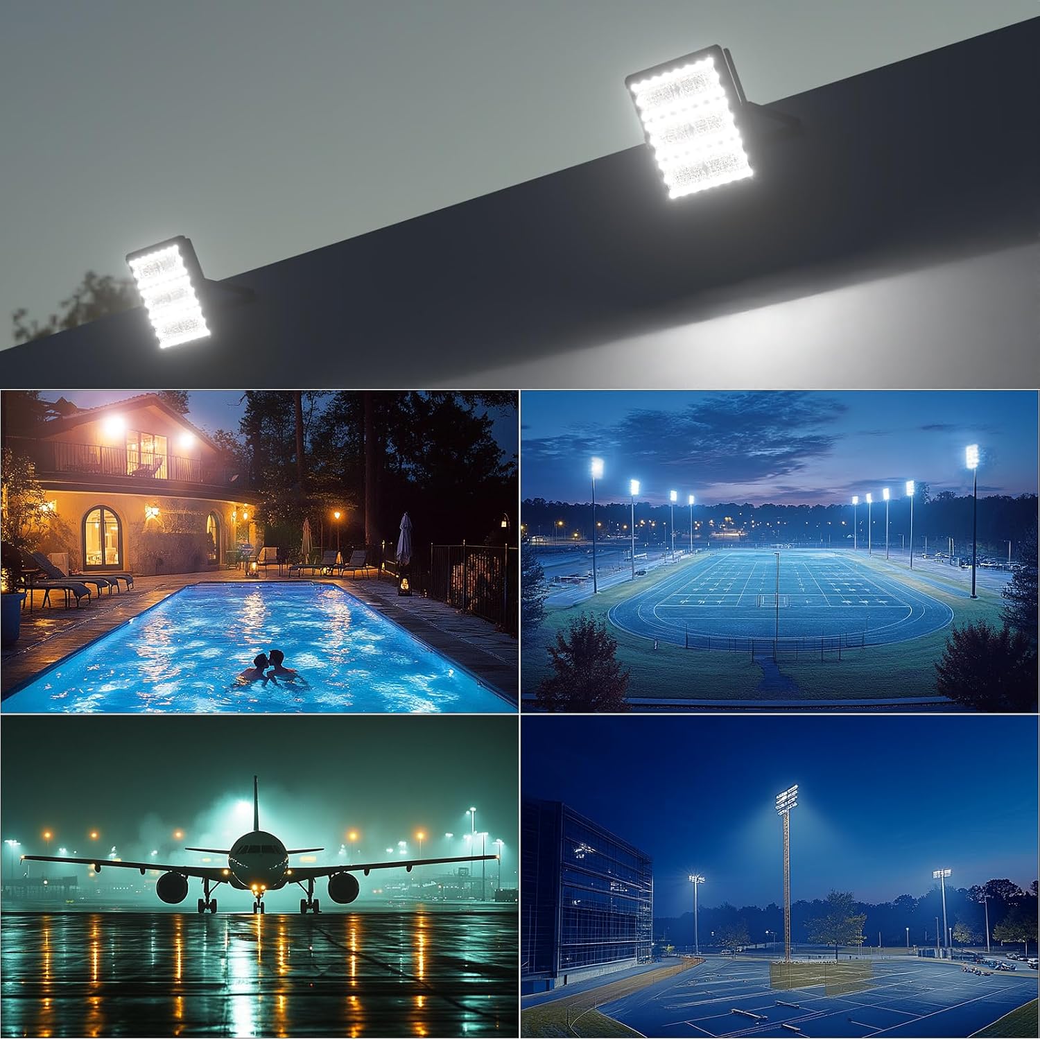Upgrade 400W Outdoor Flood Lights AC100-277V LED Stadium Lights 60000Lm (1600W Eqv.) Flood Lights with 3 Modules, IP65 Waterproof Area Lighting with Adjustable U Bracket-4Pack