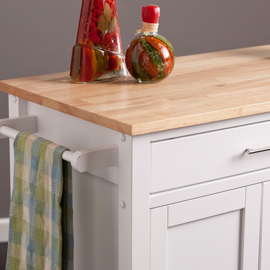 SEI Furniture - Martinville Kitchen Cart - White - Engineered Wood & Iron Metal - Transitional Design - Ideal for Kitchens, Kitchen Islands, Dining Rooms, 42' W x 19' D x 35' H (KA3277)