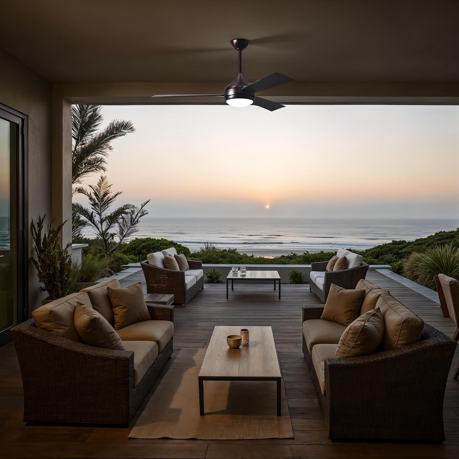 Matthews DA-BB-BB Donaire Outdoor Wet/Salt Water Rated 52' Marine-Grade Coastal Ceiling Fan with LED Light & Remote, Brushed Bronze