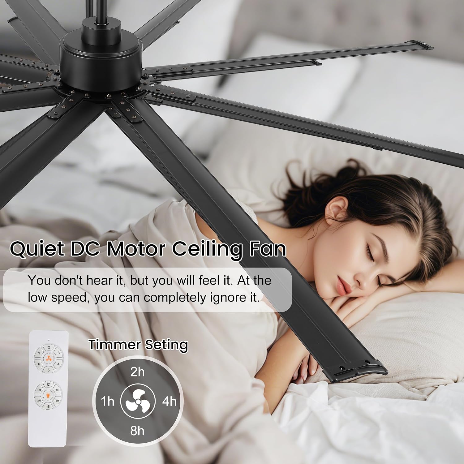 LEDLUX 84' Ceiling Fan No Light, Reversible DC Motor, 6 Speed Remote Control, Industrial 8 Aluminum Blades with 3 Downrods for Home or Commercial, Living Room/Warehouse Black