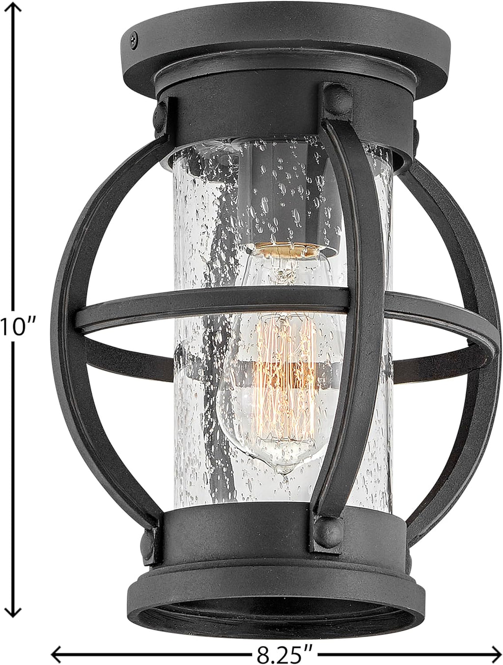 Hinkley Chatham Single Light Flush Mount Outdoor Ceiling Light, Composite, Clear Seedy Glass, Anti-Fading Finish, Coastal Style, Museum Black Finish