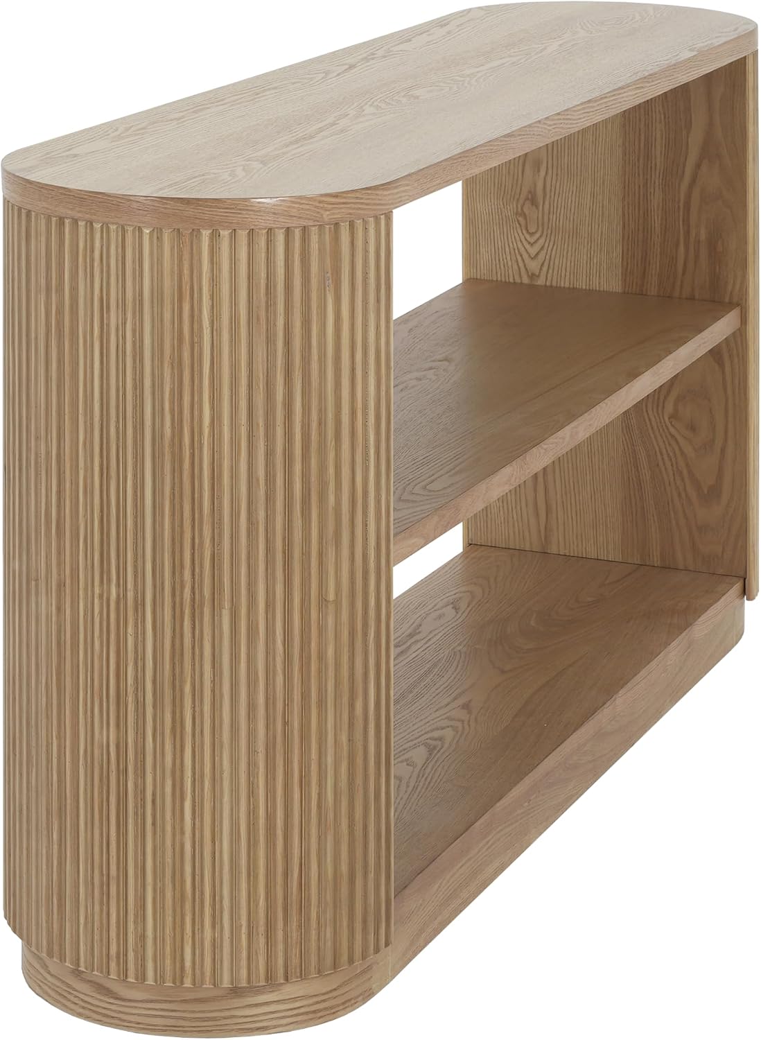 Merax Modern Entryway Console Table with Triple-Tier Storage, Slim Sofa Table with Open Shelf & Elegant Wood Grain, Multi-Functional Hallway Table for Living Room, Natural
