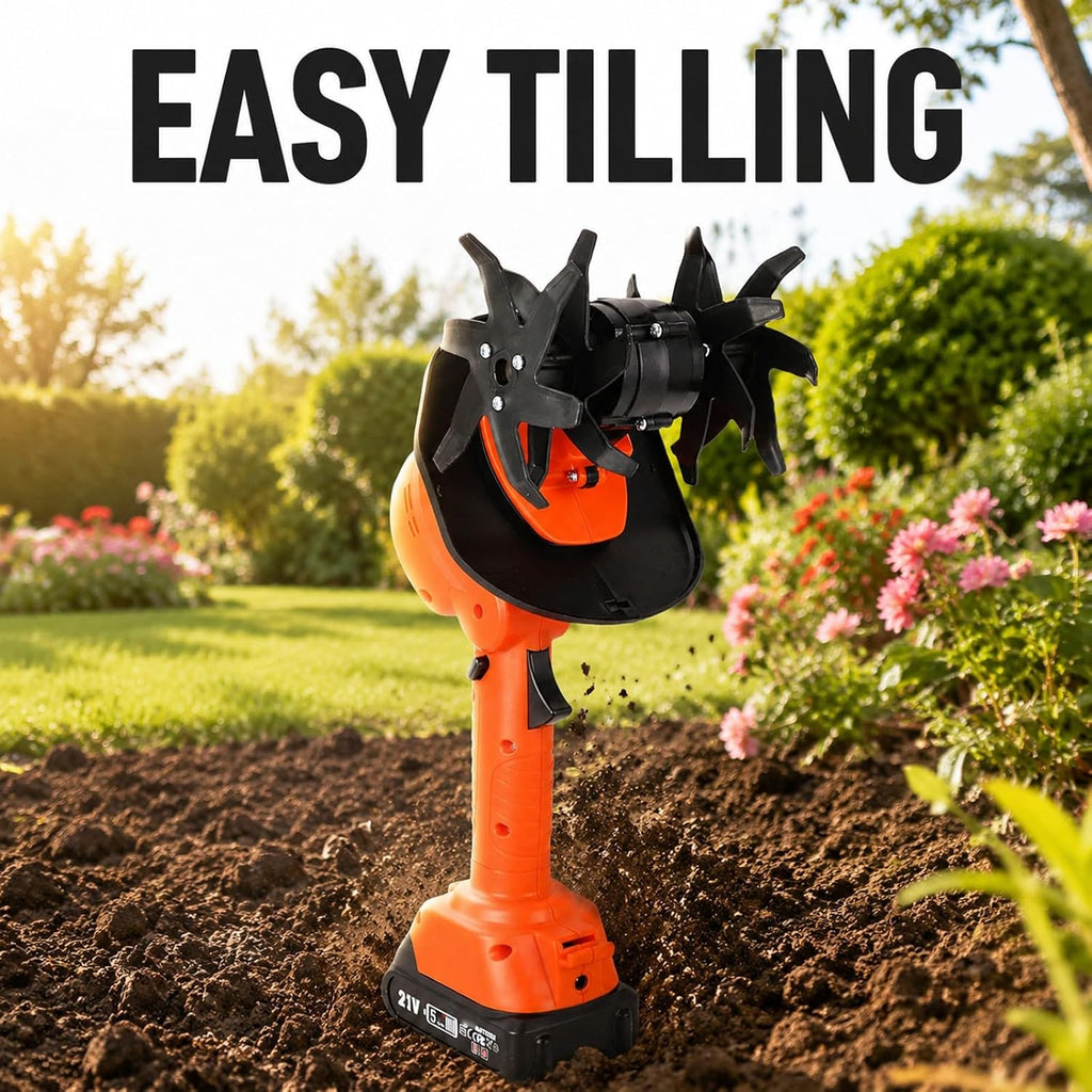 Cordless Mini Tiller Cultivator 4in Working Width with 2 X 1.5Ah Batteries, Electric Gardening Tool - Fast 235RPM, Lightweight Ergonomic Design for Lawns and Greenhouses