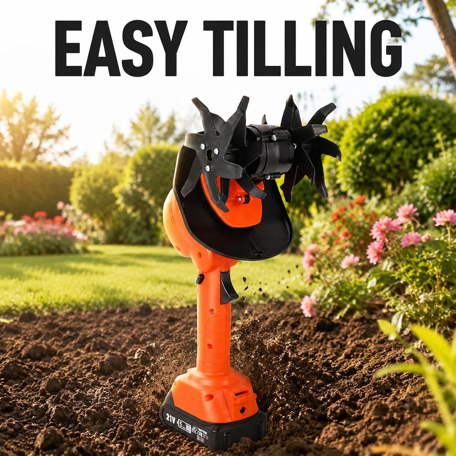 Cordless Mini Tiller Cultivator 4in Working Width with 2 X 1.5Ah Batteries, Electric Gardening Tool - Fast 235RPM, Lightweight Ergonomic Design for Lawns and Greenhouses