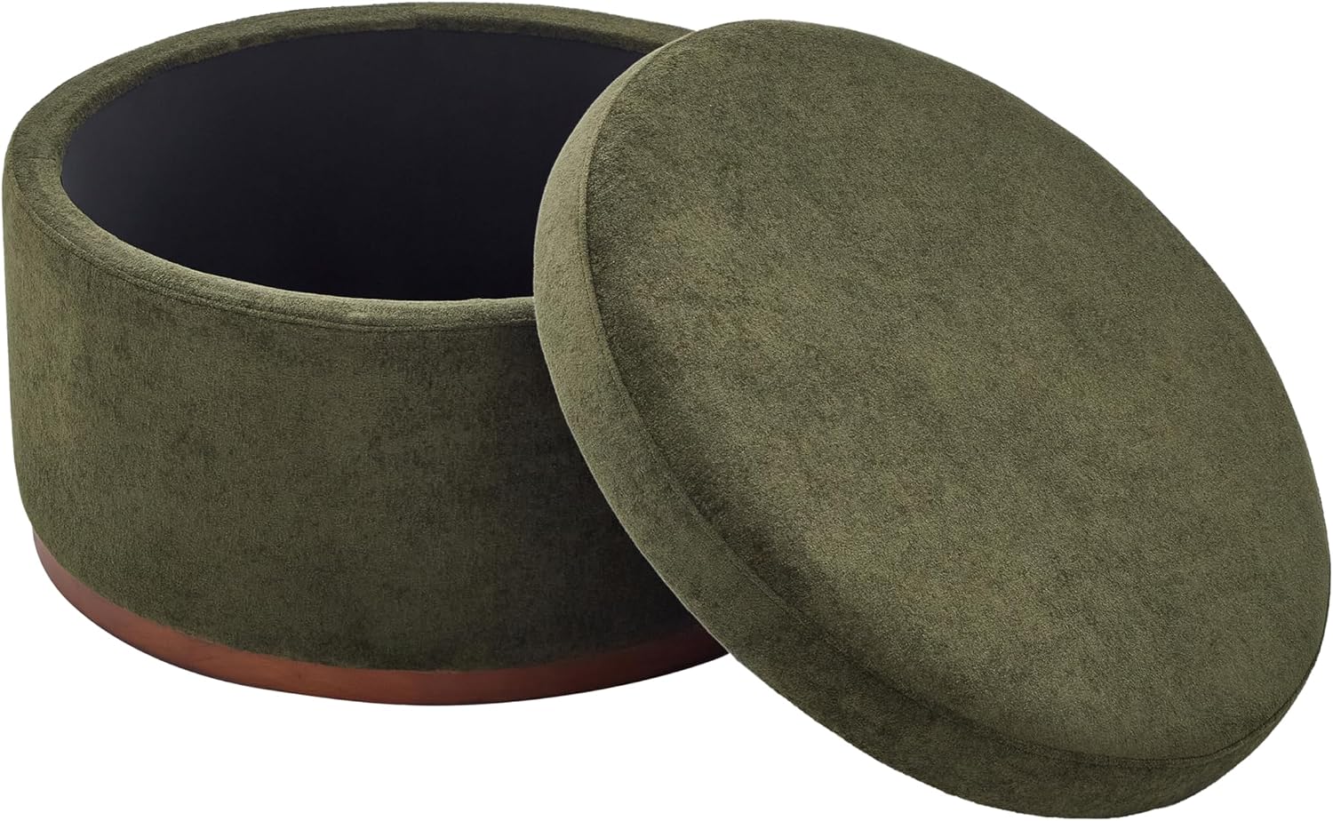 Christopher Knight Home Sadin Modern Round Ottoman with Storage for Living Room, Lift-Lid Storage Ottoman Coffee Table, Velvet Upholstered Ottoman Foot Rest, No Assembly Needed, Olive Green