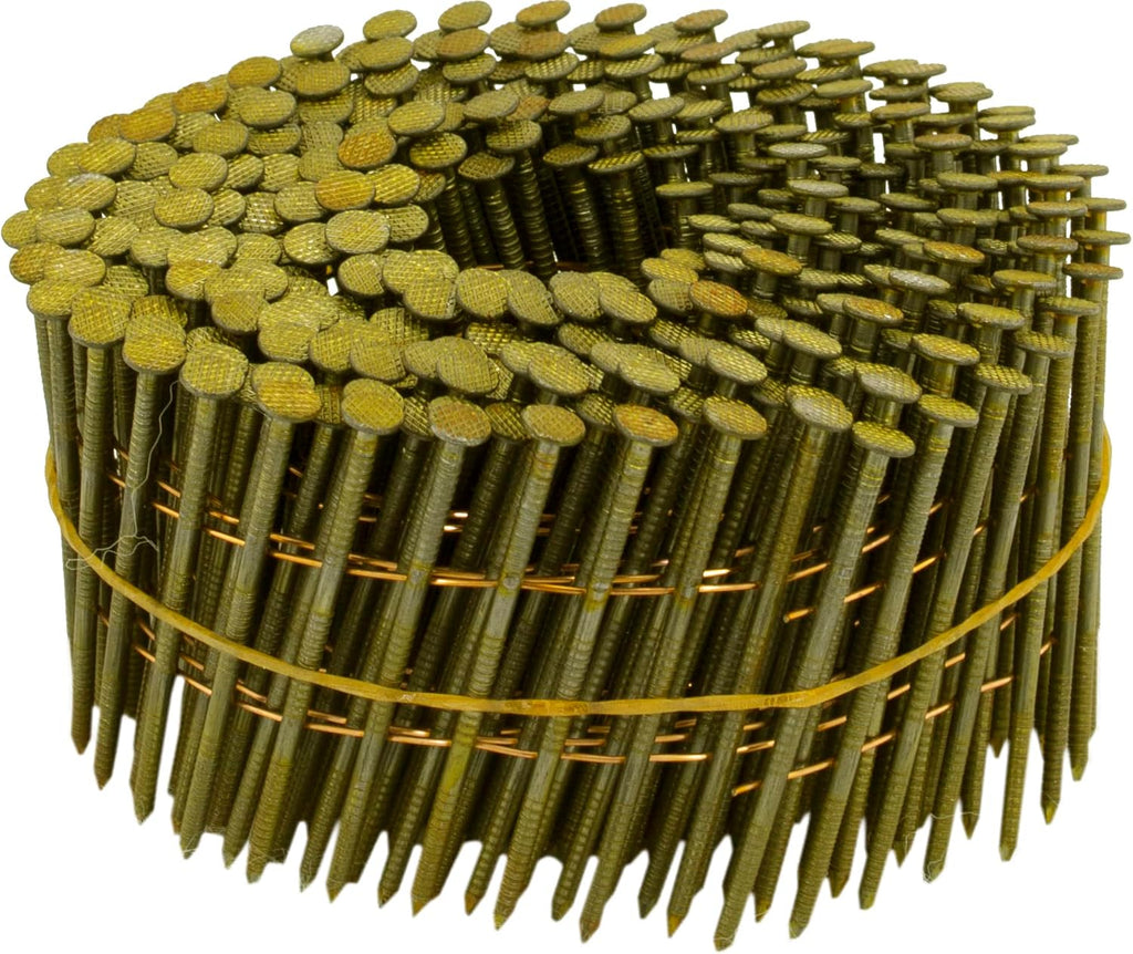 Duda Energy CoilNails2125x0092-15D-CS9000 9000 2-1/4' 15° Carbon Steel Full Round Head Metal Ring Shank Pallet-Making Coil Nails, Count
