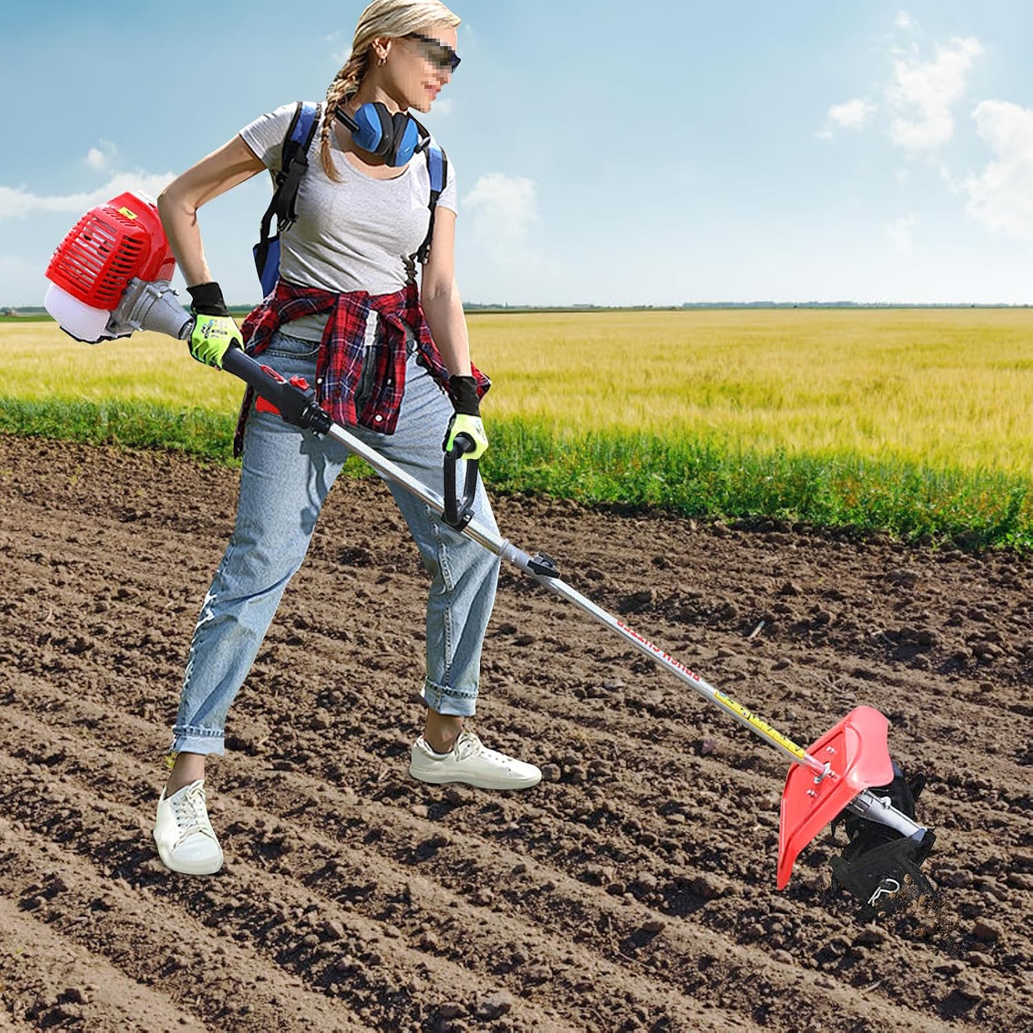 Handheld Cordless Tiller Cultivator, 2-Stroke 42.7CC Gas Gasoline Cultivator Weeder, 1.25KW 6500 RPM Single Cylinder Mini Tiller Cultivator Rototiller Reclamation Tillage Machine, for Garden Backyard