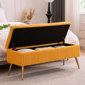 Velvet Storage Bench for Bedroom, Upholstered End of Bed Bench Modern Tufted Ottoman with Gold Legs for Living Room/Window/Entryway (Mustard Yellow, Rectangle-45.5' W)