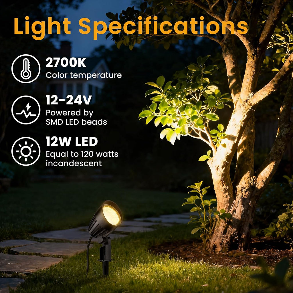 20W RGBW Color Changing Spotlight 2 Pack & 12W Low Voltage Landscape Lighting Kit 12 Pack