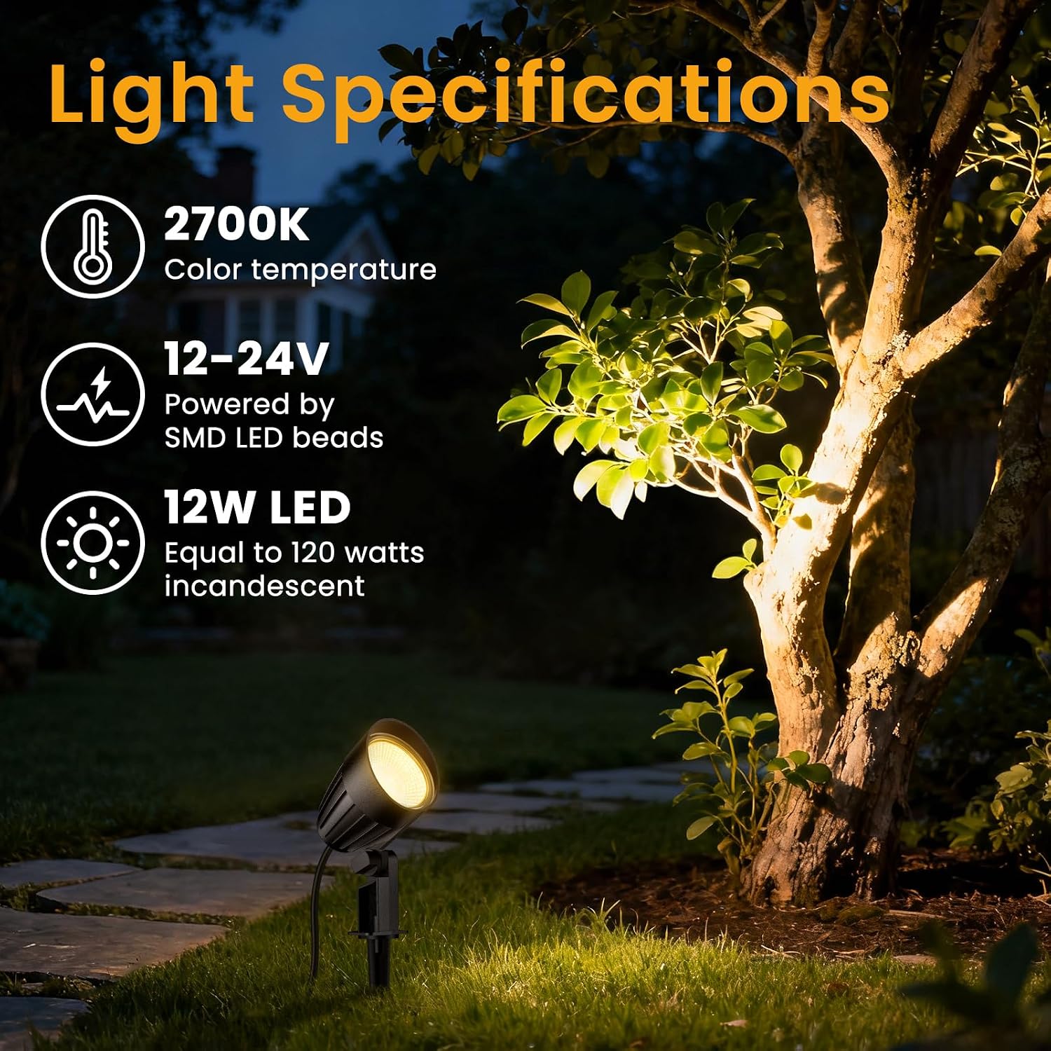 20W RGBW Color Changing Spotlight 2 Pack & 12W Low Voltage Landscape Lighting Kit 12 Pack