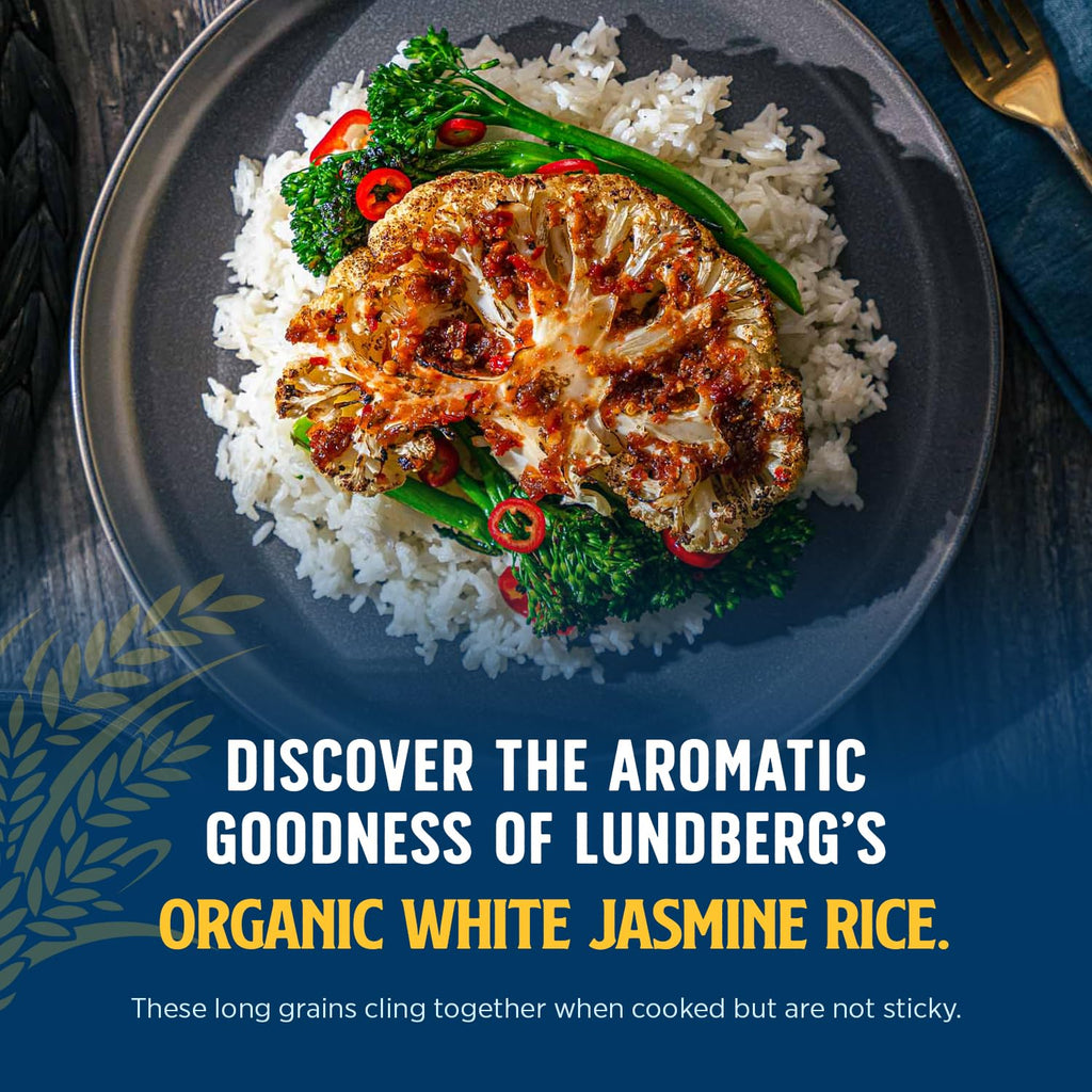 Lundberg Organic Jasmine White Rice – Long-Grain, Fluffy & Aromatic, Responsibly Grown in California, 25 Lbs