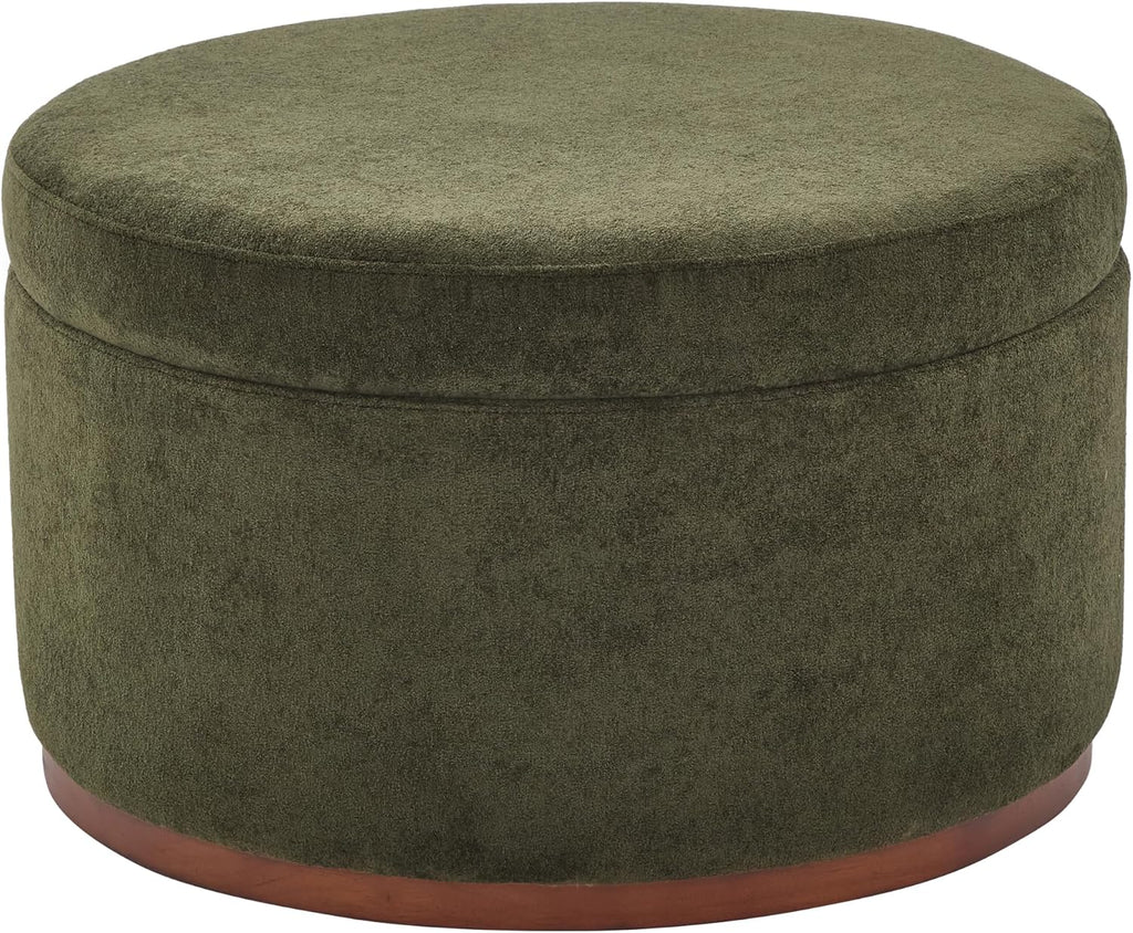 Christopher Knight Home Sadin Modern Round Ottoman with Storage for Living Room, Lift-Lid Storage Ottoman Coffee Table, Velvet Upholstered Ottoman Foot Rest, No Assembly Needed, Olive Green