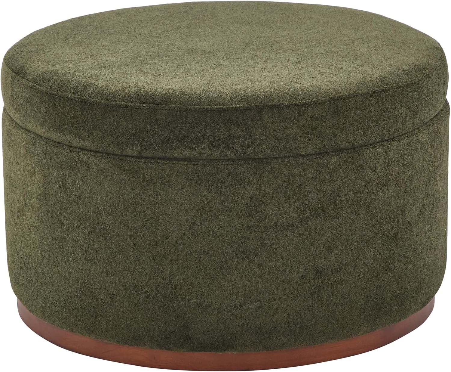 Christopher Knight Home Sadin Modern Round Ottoman with Storage for Living Room, Lift-Lid Storage Ottoman Coffee Table, Velvet Upholstered Ottoman Foot Rest, No Assembly Needed, Olive Green