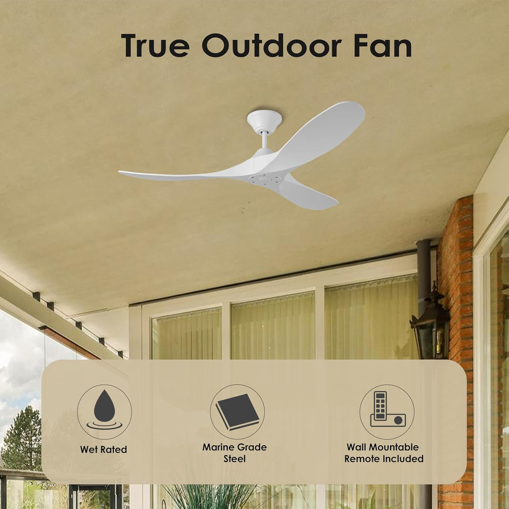 Generation Lighting 3MGMR52RZW Maverick Coastal Ceiling Fan with Remote Control, Wet Rated Indoor Outdoor Fan, Marine Grade Steel, Reversible DC Motor, 3 Blade High CFM (Matte White, 52-Inch)