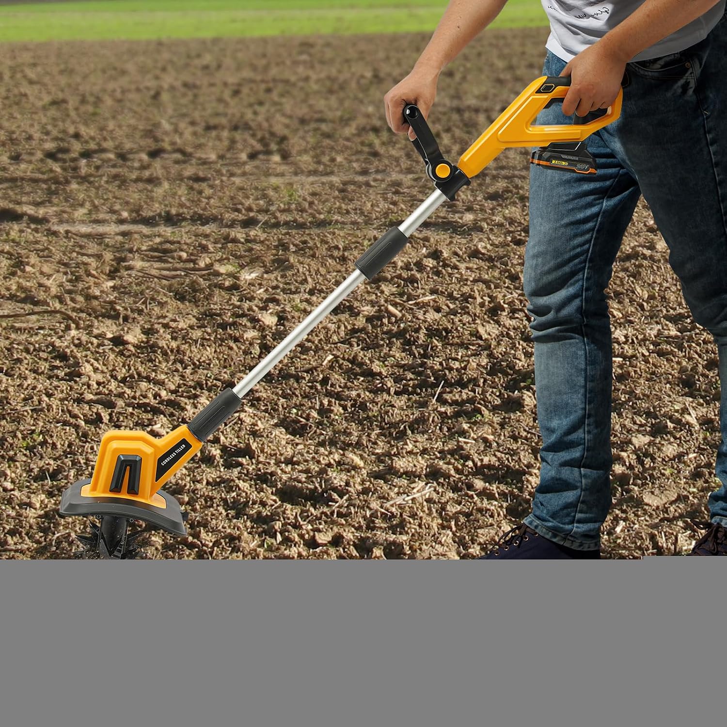 20V Cordless Handheld Tiller, Electric Mini Tiller with 4 Blades for Soil Weeding, Aeration, Cordless Mini Tiller Cultivator, for Raised Beds, Greenhouse, Small Yard, Lightweight, Lithium Battery