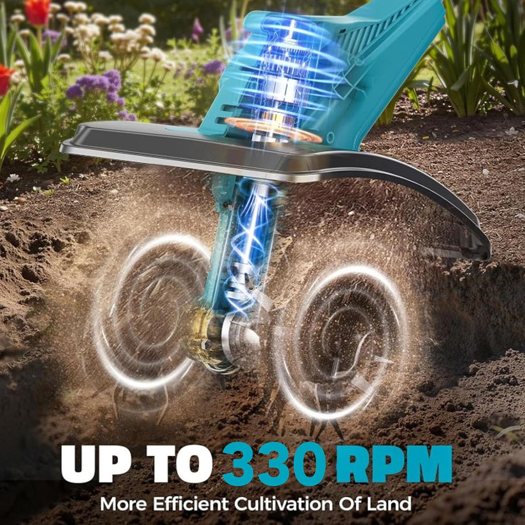 YWBL-WH Cordless Tiller, 500W Handheld Tiller with 5000mAh Battery, Lightweight Cultivator for Gardening Soil Cultivation, Cordless, Electric Rototiller (US Plug)