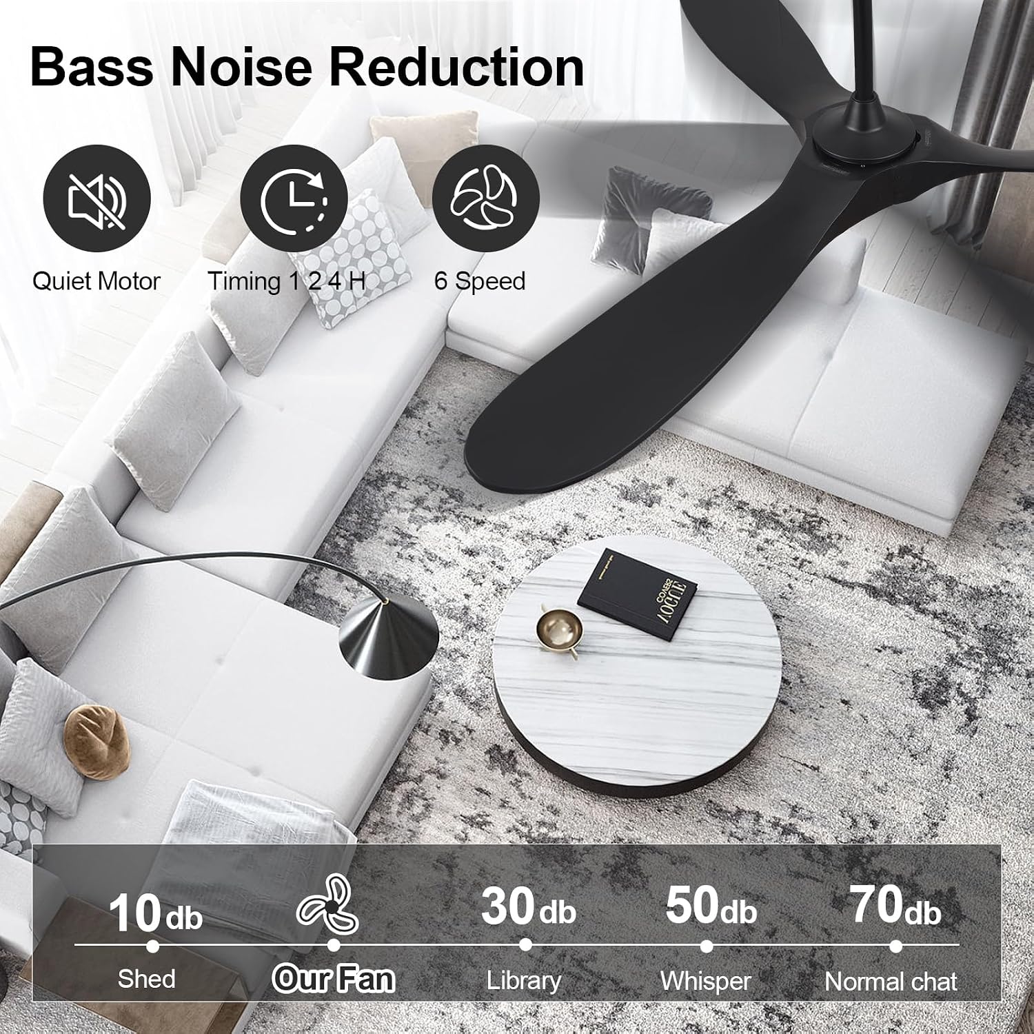 ABZ Ceiling Fans without Lights - 60 Inch Ceiling Fan no Light, Black 3 Blade Solid Wood Indoor Outdoor Ceiling Fan with Remote Control for Patios Living Room Bedroom