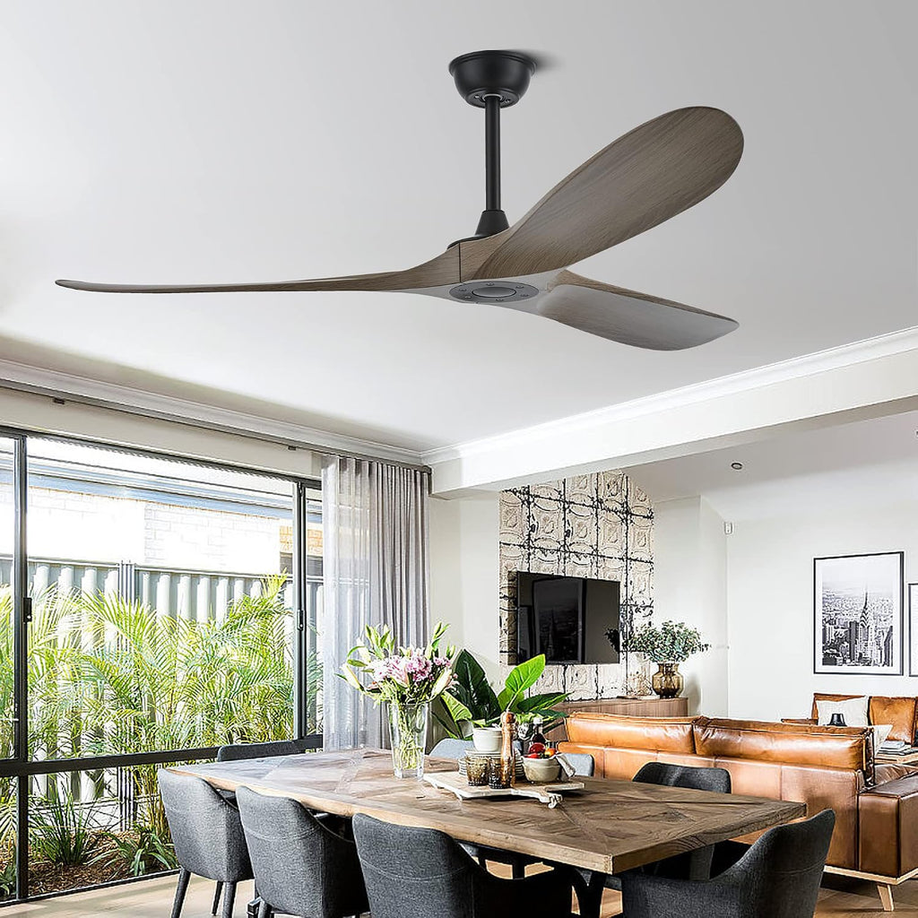 60 Inch Indoor/Outdoor Ceiling Fan with Remote Control, Modern Ceiling Fan with DC Quiet and Reversible Motor,3 ABS Imitation Wood Walnut Blades for Living Room,Farmhouse,Patio,Bedroom