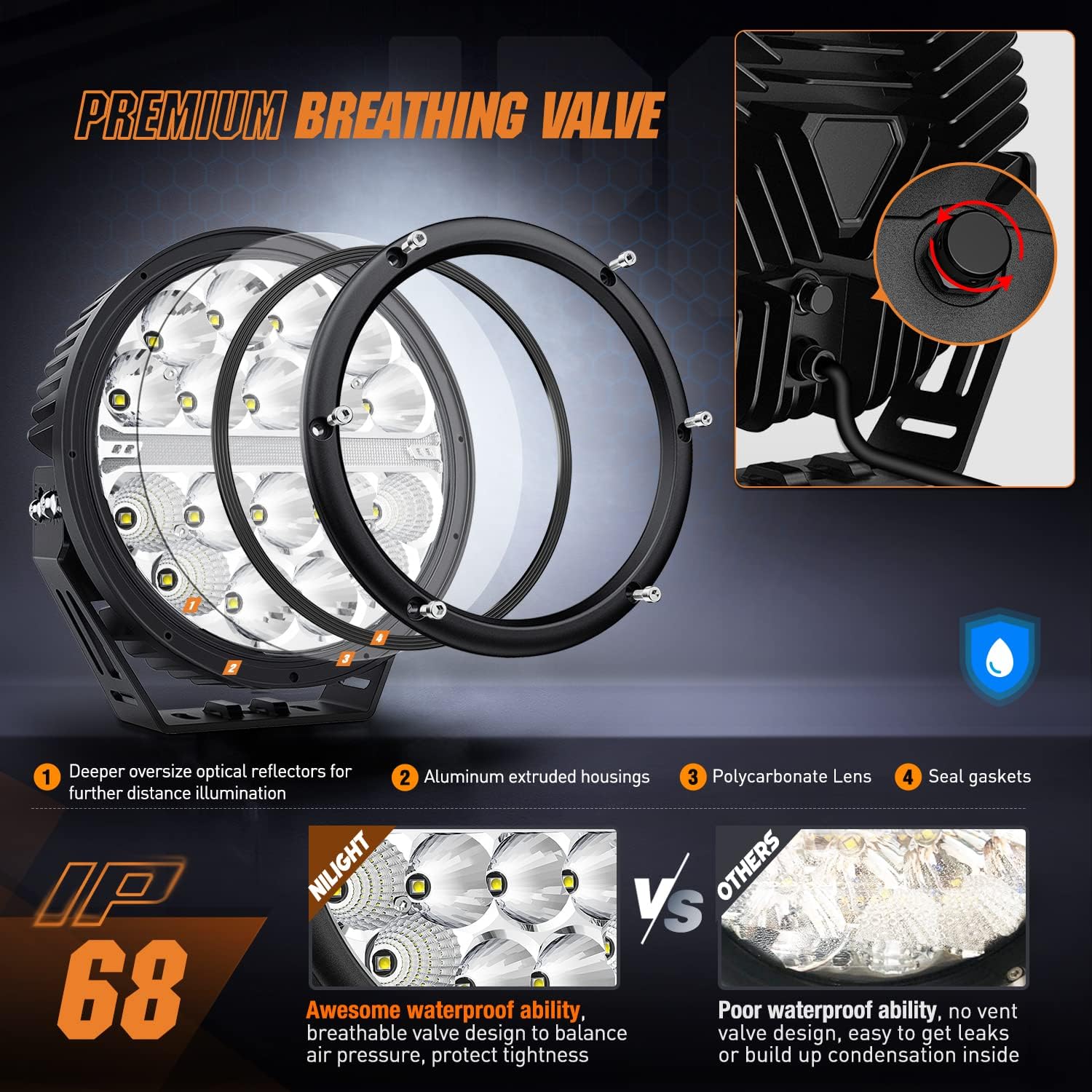Nilight 7 Inch Round LED Offroad Driving Lights with DRL 2 PCS 90W 9850LM IP68 Spot Flood Combo Work Light w/ 12AWG DT Connector Wiring Harness Kit for 4x4 Truck ATV UTV SUV