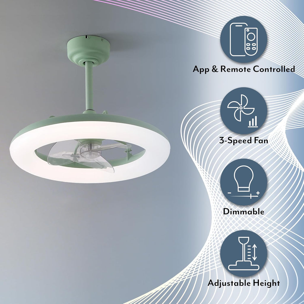OVAL AIR AIR8001B Piero 21.5' Contemporary Minimalist 6-Speed Metal Mobile-App/Remote-Controlled Dimmable Smart Integrated LED Ceiling Fan Bedroom, Living Room, Dining Room, Pistachio Gelato