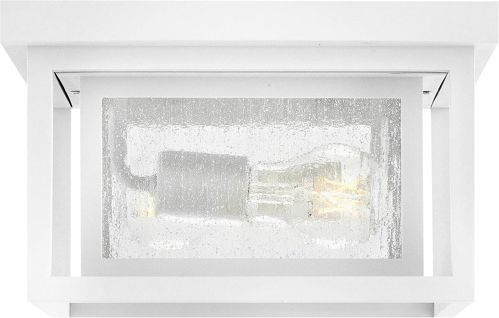 Hinkley Republic Small Flush Mount Outdoor Ceiling Light, Composite, Clear Seedy Glass Panes, Anti-Fading Finish, Textured White Finish
