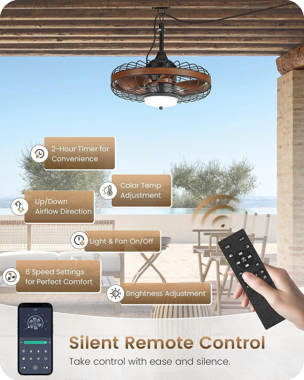 Outdoor Ceiling Fan with Light for Patios and Farmhouse Ceiling Fans with Lights Bundle XF01CF05-ZB01CF05