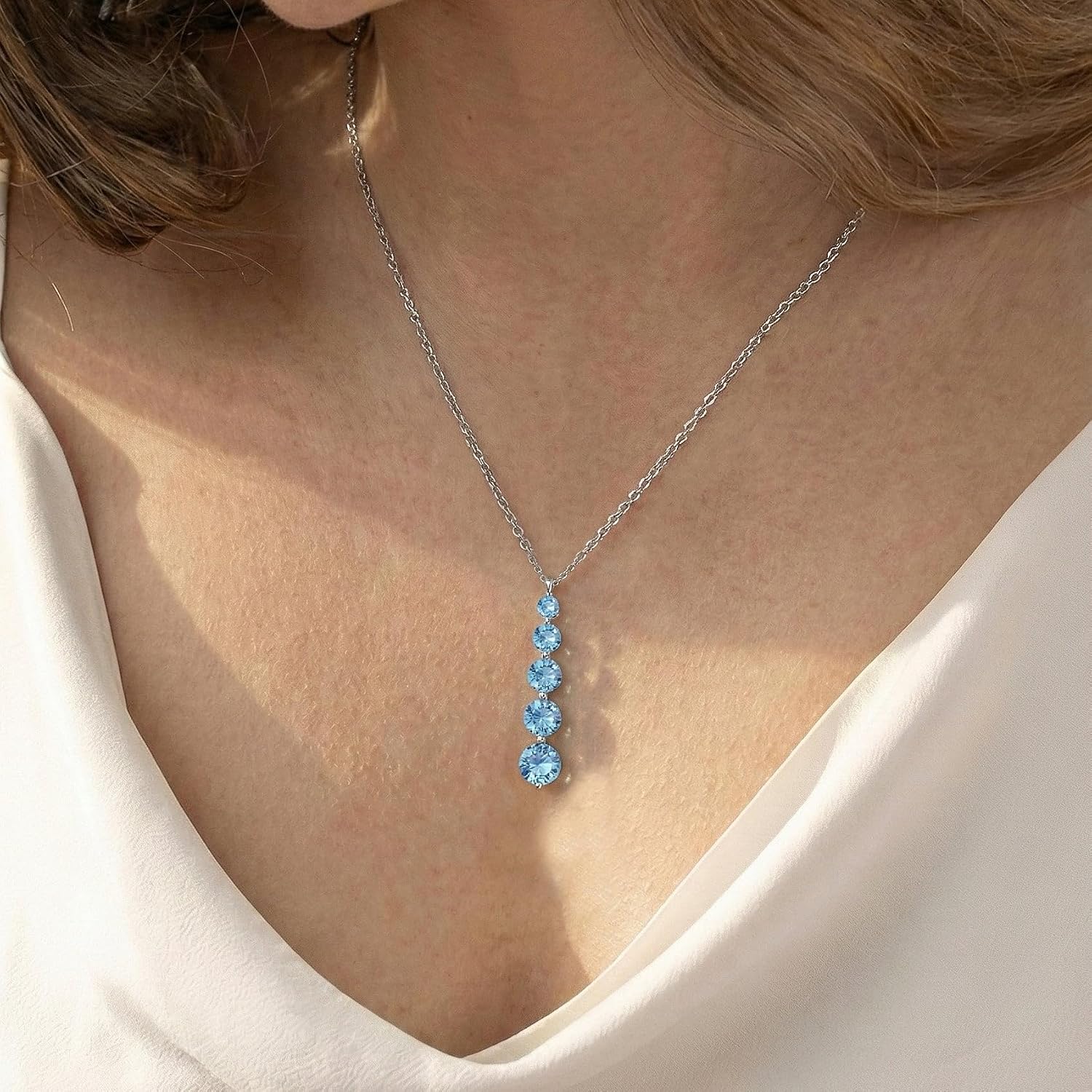GOODSTONE JEWELS 925 Sterling Silver Linear Drop Pendant Necklace for Women | Size 16+2 Inch Cable Chain with Lobster Clasp | Natural Birthstone Jewelry Gift for Her