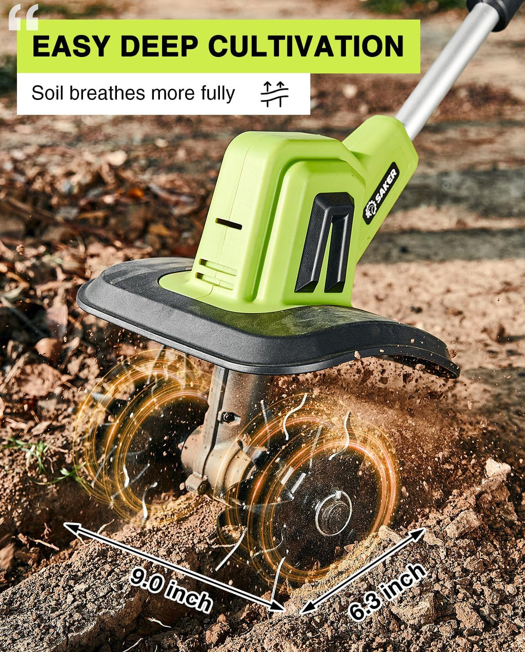 Saker 22V Cordless Electric Garden Tiller Cultivator with Saker Lawn Leveling Rake 30x10 Inch, 73-Inch Heavy Duty Lawn Leveler Tool