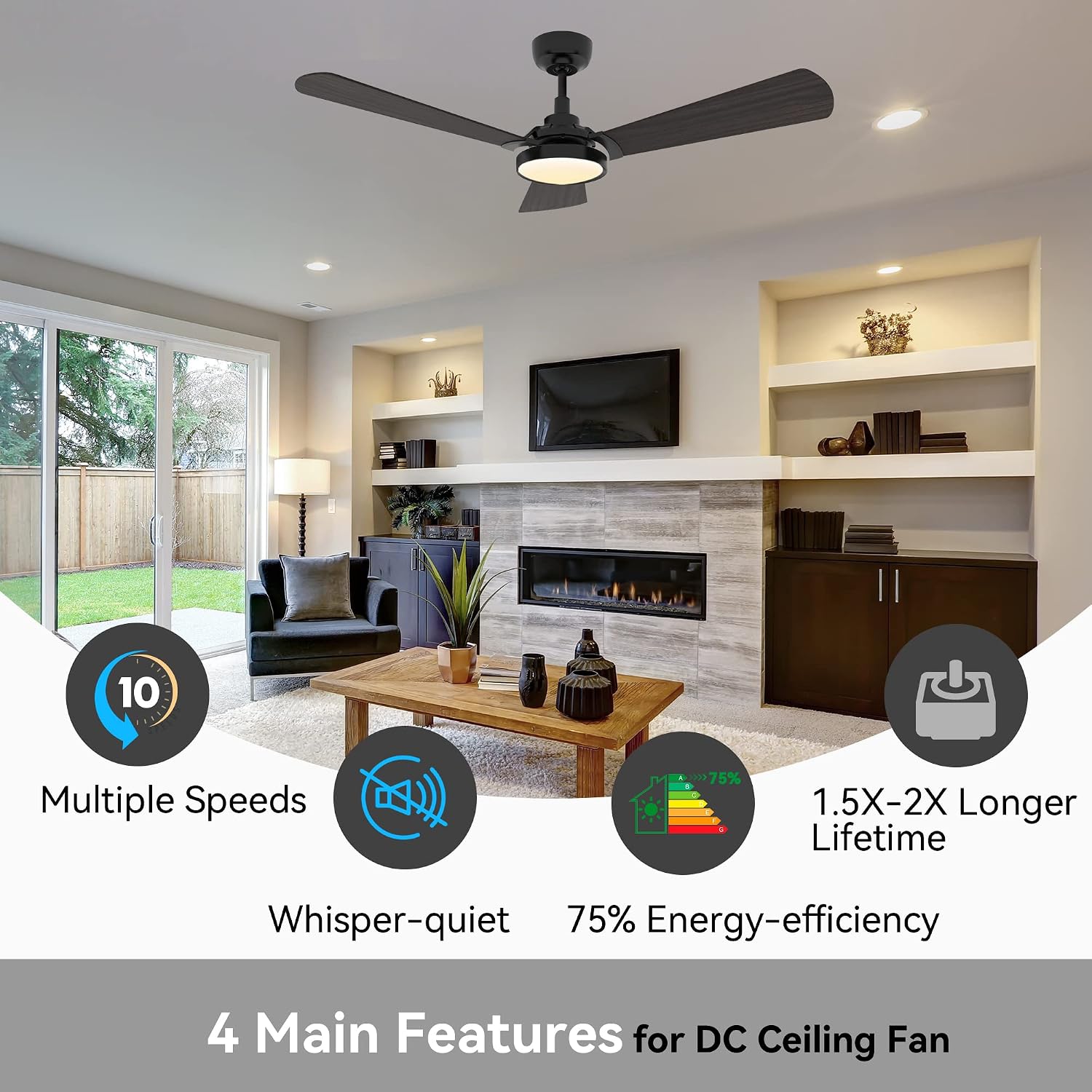 SMAAIR Smart WIFI Ceiling Fans with Dimmable LED Lights and Remote, Compatible with Alexa/Google Home/Siri/APP, 56 inch Outdoor DC Fans with 10 Speeds, Timer/Schedule (Dark Walnut)