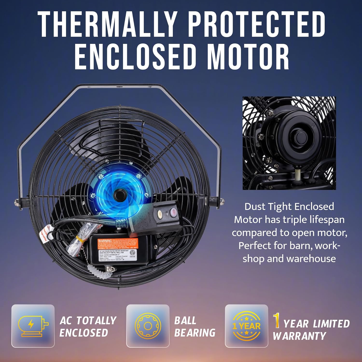 Tornado 2 Pack 12 Inch Outdoor Rated IPX4 Water-Resistant High Velocity Metal Industrial Wall Mount Fan For Commercial, Industrial, Residential, TEAO Motor 3 Speed 1650 CFM, cETL Safety Listed