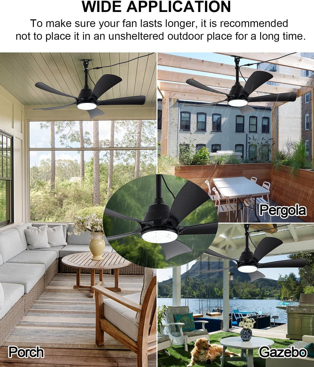42' Outdoor Waterproof Ceiling Fan with 3 Color LED Light,App/Remote Control,Quiet DC Motor,Plug-in Cord Hook Installation,IP65 Gazebo Ceiling Fan with Light for Patios,Pergola,Canopy