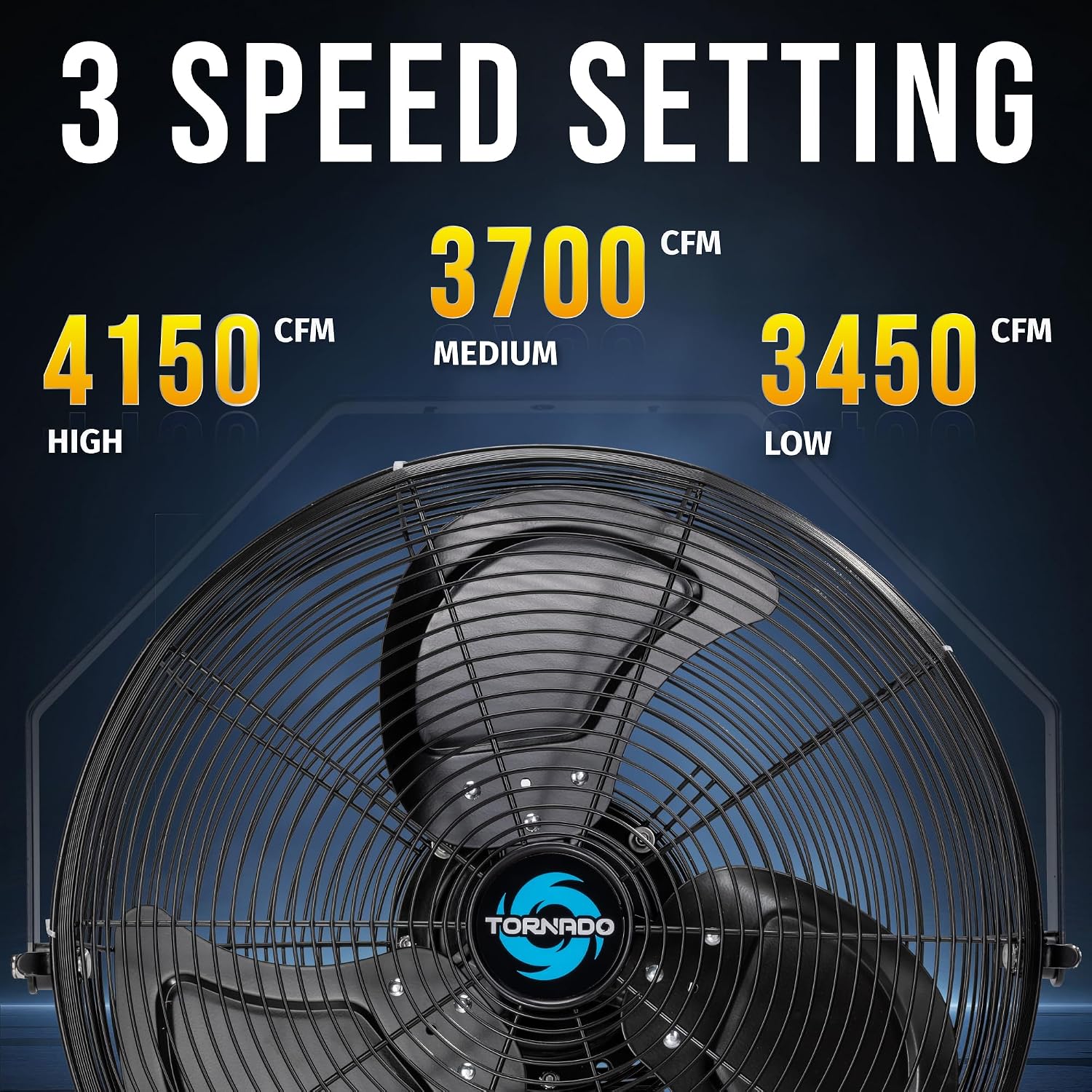Tornado 18 Inch Outdoor Rated IPX4 Water-Resistant High Velocity Metal Industrial Wall Mounted Fan For Commercial, Industrial, Residential Use 3 Speed 4150 CFM 6.6 FT Cord UL Safety Listed