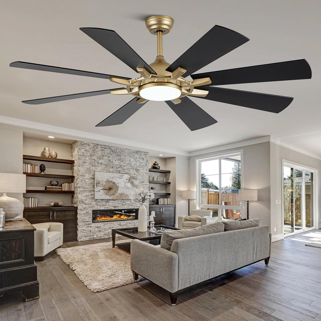 60 Inch Ceiling Fans with Lights, Black and Gold Modern Ceiling Fan with Remote Control for Living Room Kitchen, 3 CCT, 6 Speed Reversible DC Motor