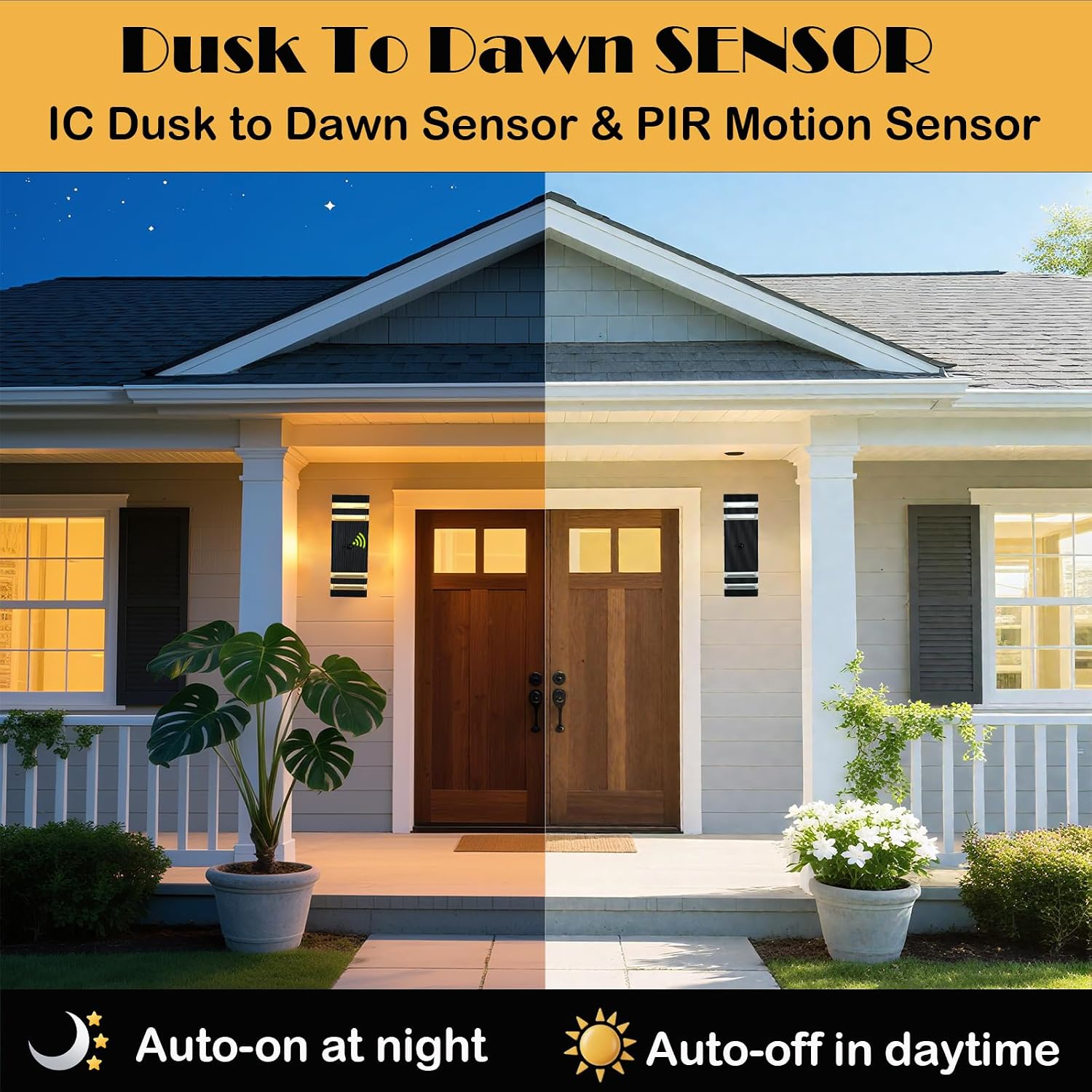iYogaled Dusk to Dawn Motion Sensor Porch Light with 3 Lighting Modes, Waterproof Up Down Wall Sconce with Adjustable Bulbs, Aluminum Exterior Light Fixtures for Entryway, Patio, Garage,ETL Listed