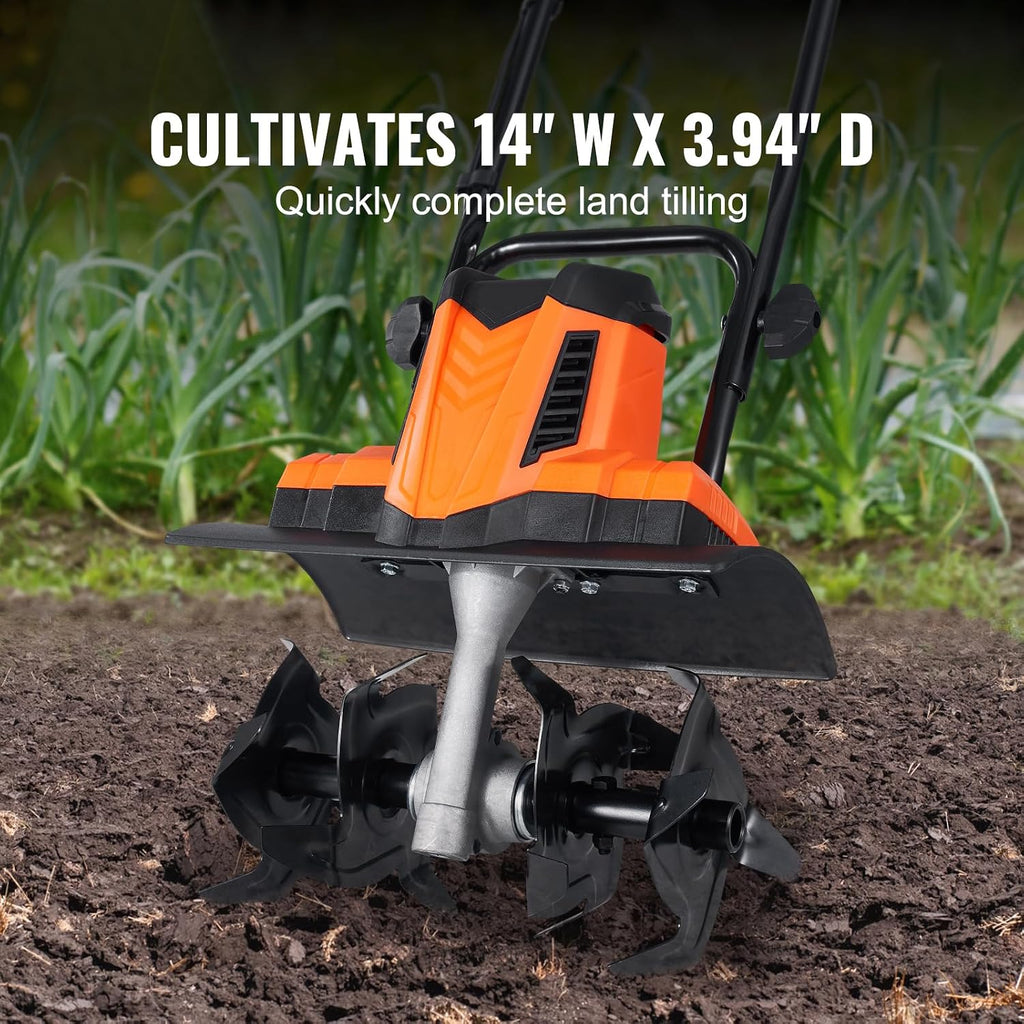 Happybuy 10 Amp Electric Tiller, 14' Tilling Width 3.94' Tilling Depth Corded Electric Tiller/Cultivator, Steel Mn Tines, Ideal for Garden Lawn Soil Digging