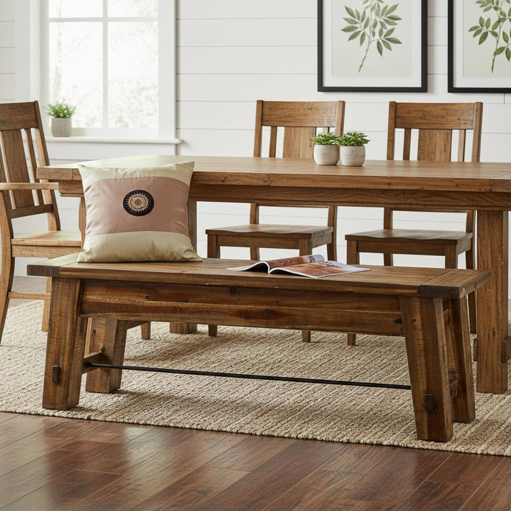 Alaterre Furniture Durango 60 Inch Solid Wood Entryway Organizer - Modern Farmhouse Bench with Metal Accent Bar for Entryway, Dining Room, Kitchen, or Bedroom (Natural)
