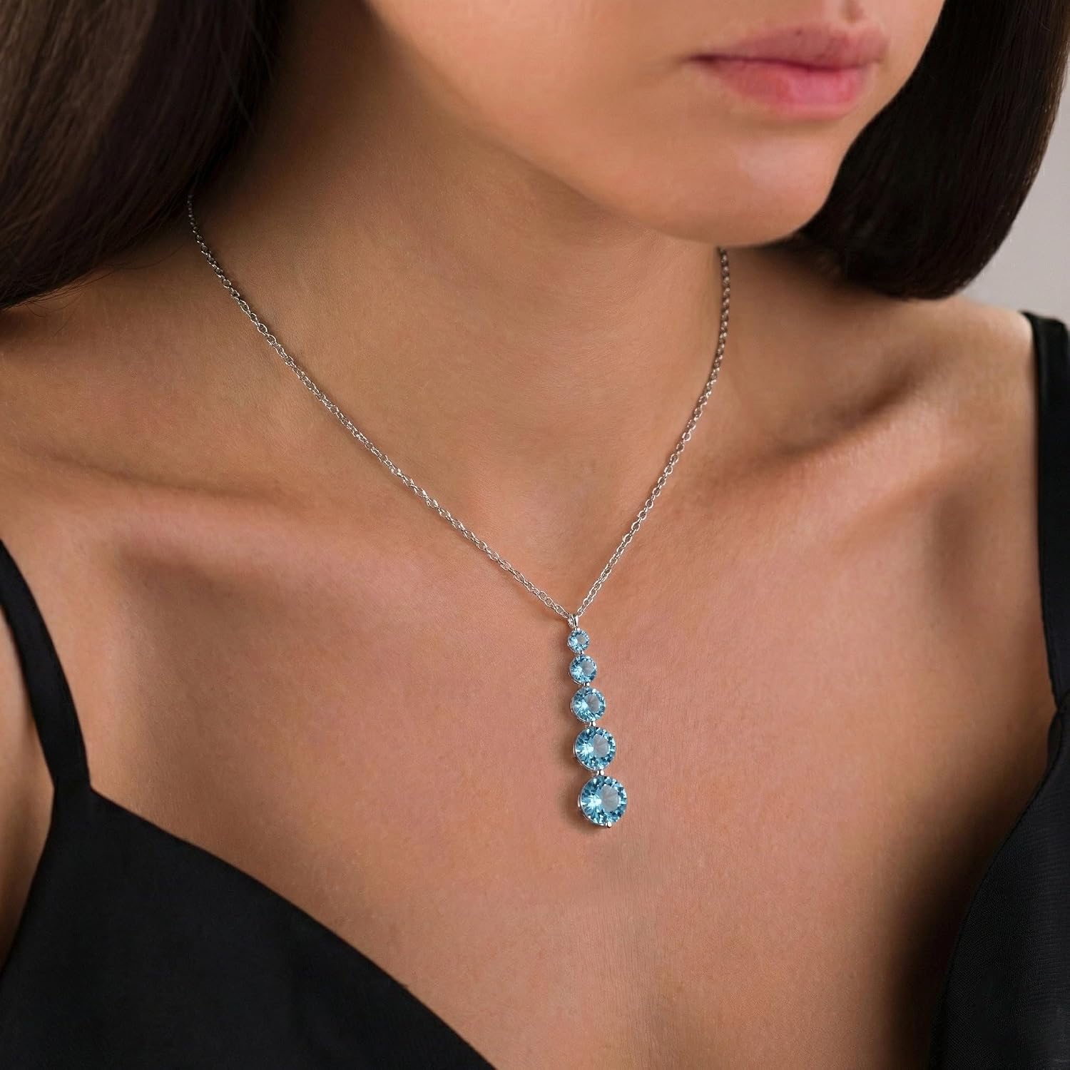 GOODSTONE JEWELS 925 Sterling Silver Linear Drop Pendant Necklace for Women | Size 16+2 Inch Cable Chain with Lobster Clasp | Natural Birthstone Jewelry Gift for Her