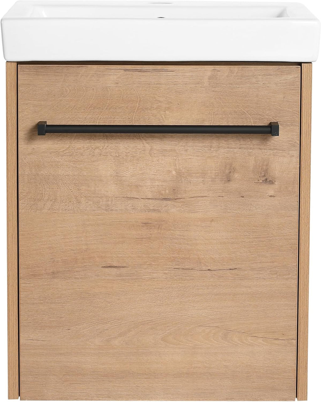 Glemab 17.31' Floating Wall-Mounted Bathroom Vanity, Bathroom Vanity with Ceramic Sink, Soft-Close Cabinet Door, Wall-Mounted Storage Cabinet with Ceramic Sink, Oak