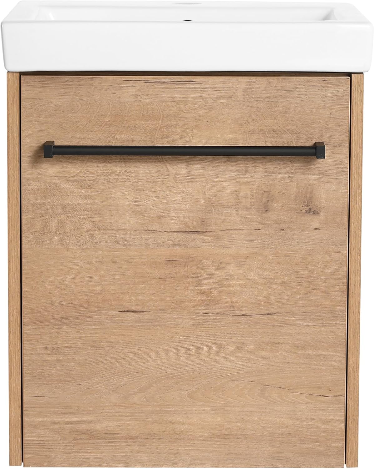 Glemab 17.31' Floating Wall-Mounted Bathroom Vanity, Bathroom Vanity with Ceramic Sink, Soft-Close Cabinet Door, Wall-Mounted Storage Cabinet with Ceramic Sink, Oak