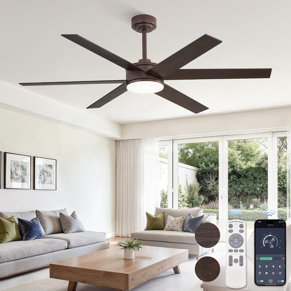 Fanbulous 56 Inch Ceiling Fans with Lights and Remote, Reversible 6 Blades, Dimmable, 3000K-6000K Adjustable, Outdoor Ceiling Fans for Patios, Large Ceiling Fan for Indoor or Covered Outdoor-Brown