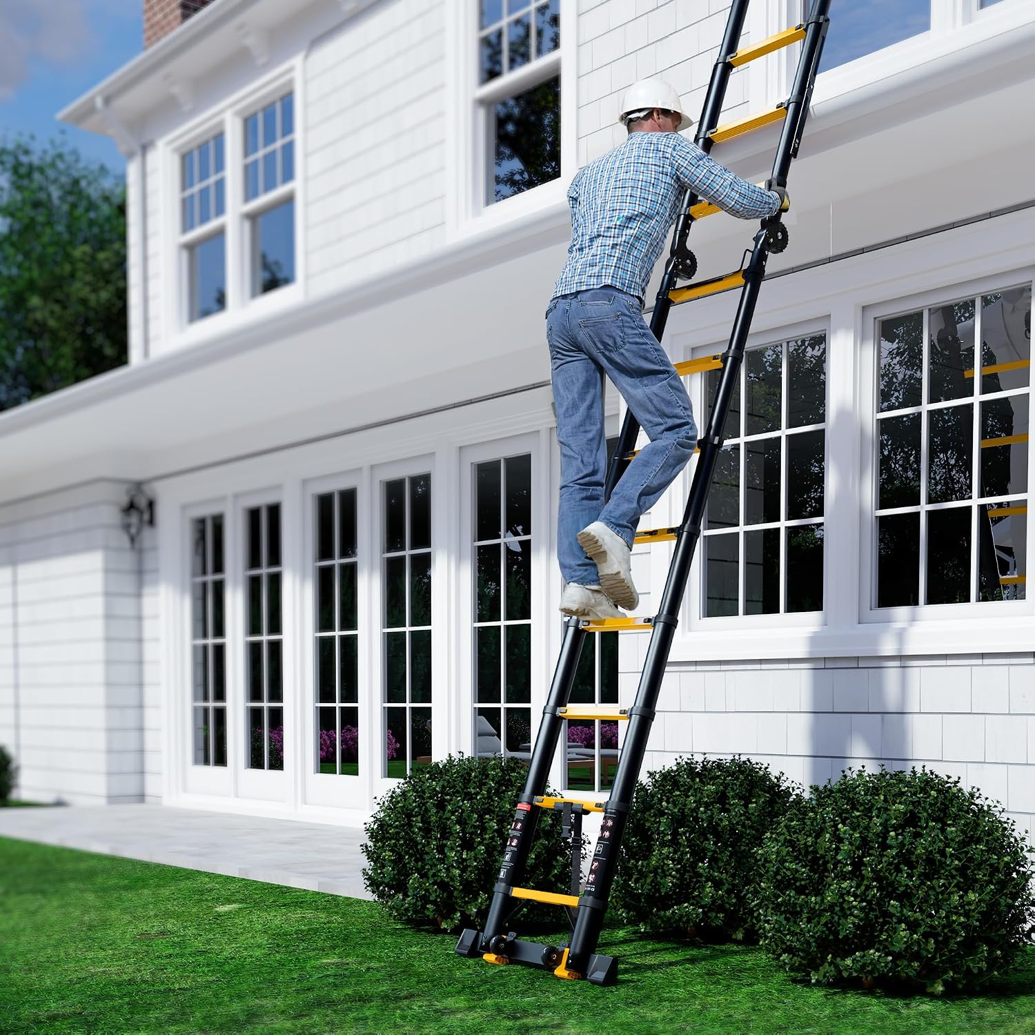SINMEIRUN 12.5 FT Telescoping A Frame Ladder, 6 Step, Heavy Duty, 330lbs Max Capacity, Aluminum Extension Ladder for Home, Roof, RV; Yellow