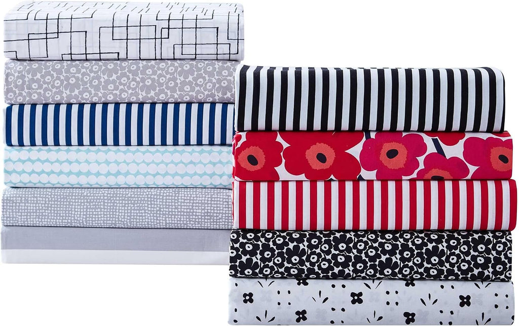 Marimekko - Full Sheet Set, Premium Cotton Percale Bedding Set with Matching Shams, Lightweight & Breathable Bed Essentials (Orkanen Grey, Full)