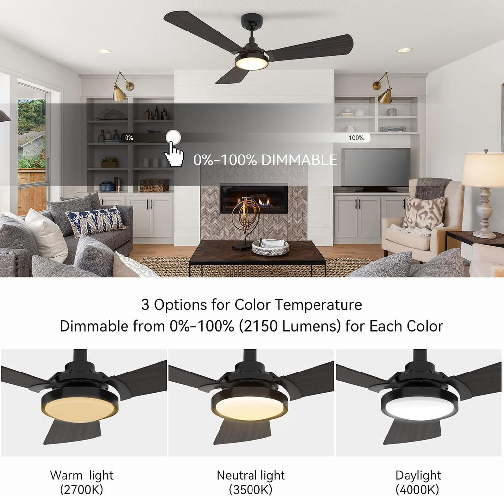 SMAAIR Smart WIFI Ceiling Fans with Dimmable LED Lights and Remote, Compatible with Alexa/Google Home/Siri/APP, 56 inch Outdoor DC Fans with 10 Speeds, Timer/Schedule (Dark Walnut)
