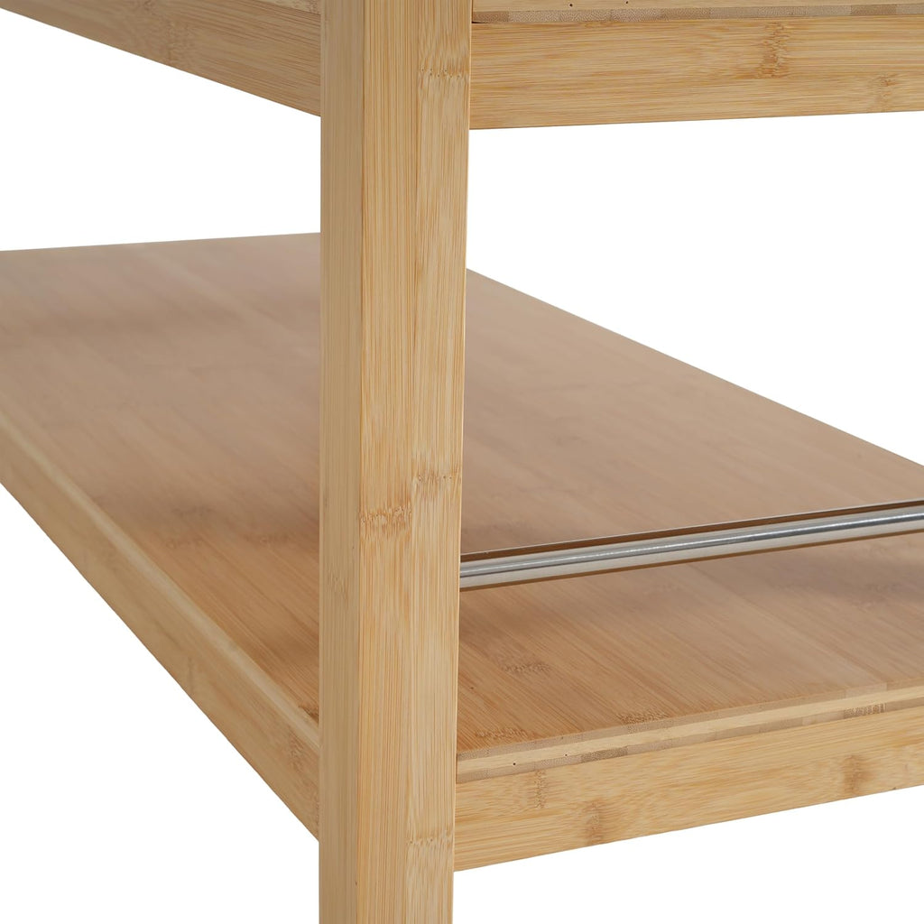 Christopher Knight Home Metis Bamboo Rolling Bar Cart with Storage, Kitchen Island on Wheels with Drawers, Mobile Kitchen Cart Storage Cabinet, Rolling Serving Cart, Shelf Rack Organizer, Natural