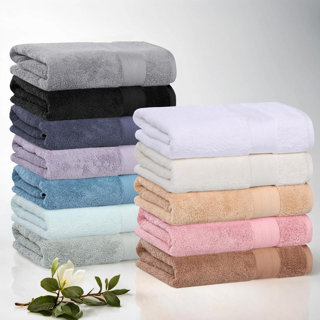 Superior Turkish Cotton Bath Towel Set of 4, Body Towels for Shower, Guest Bath, Home Bathroom Essentials, Quick Drying, Thick, Soft, Plush Heavyweight, Spa, Hotel, Resort, Aria Collection, Grey